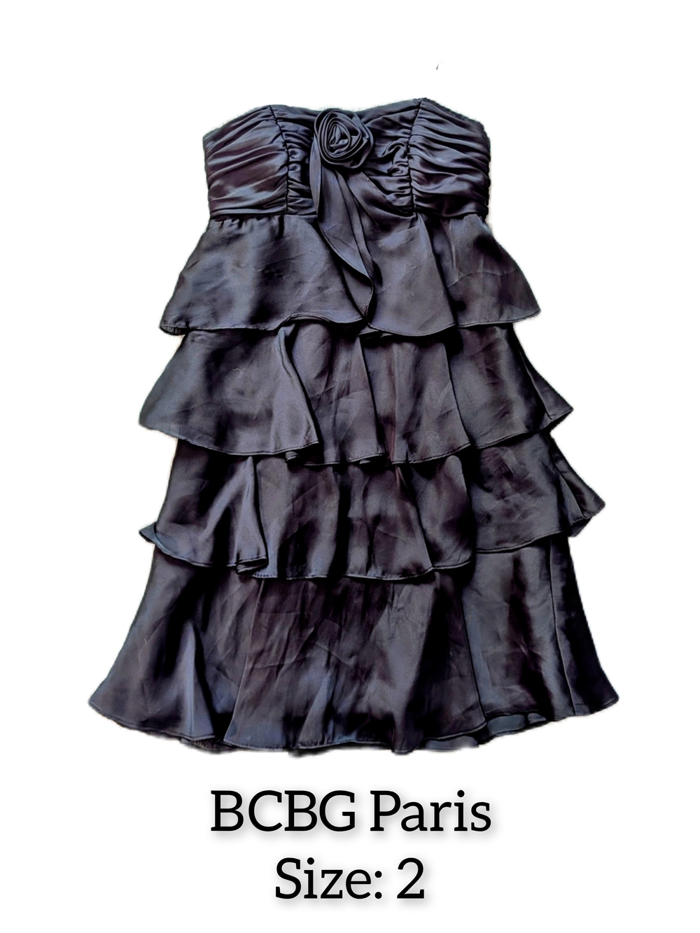 BCBG Paris Black Strapless Tiered Ruffle Cocktail Dress